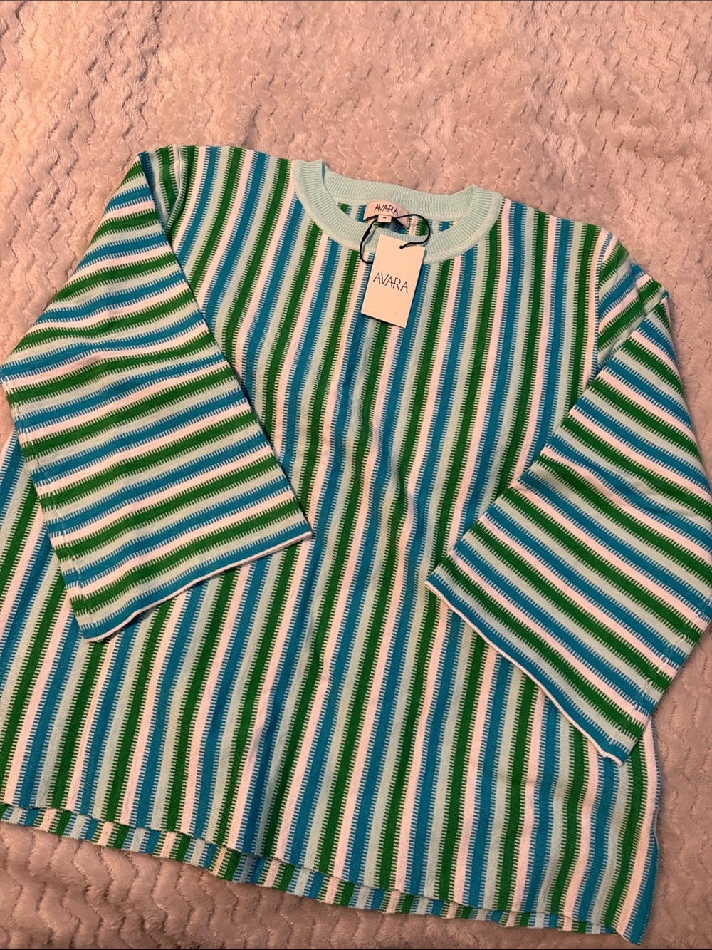 AVARA Striped Long-Sleeve Tee in Green & Blue